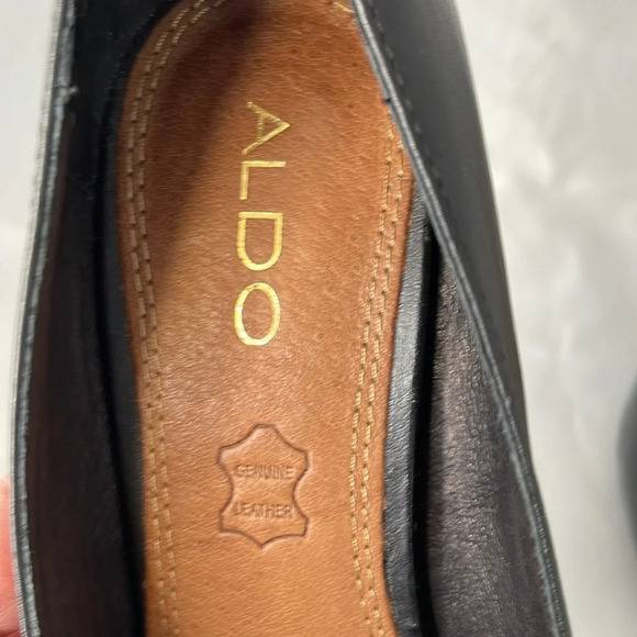 ALDO Black Genuine Leather Platform Pumps Shoes Heels Round Toe 8.5 - Picture 11 of 14